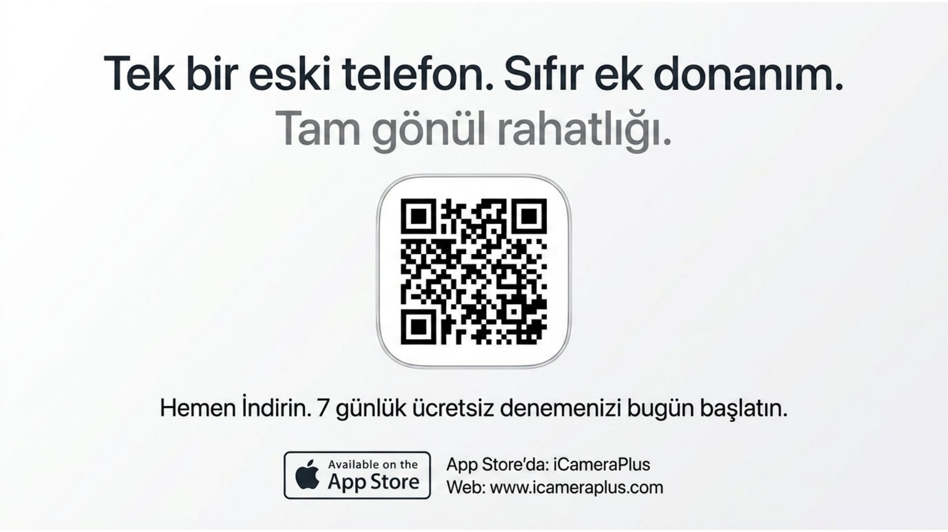Tek bir eski telefonla sıfır ek donanım — App Store'dan iCameraPlus indir