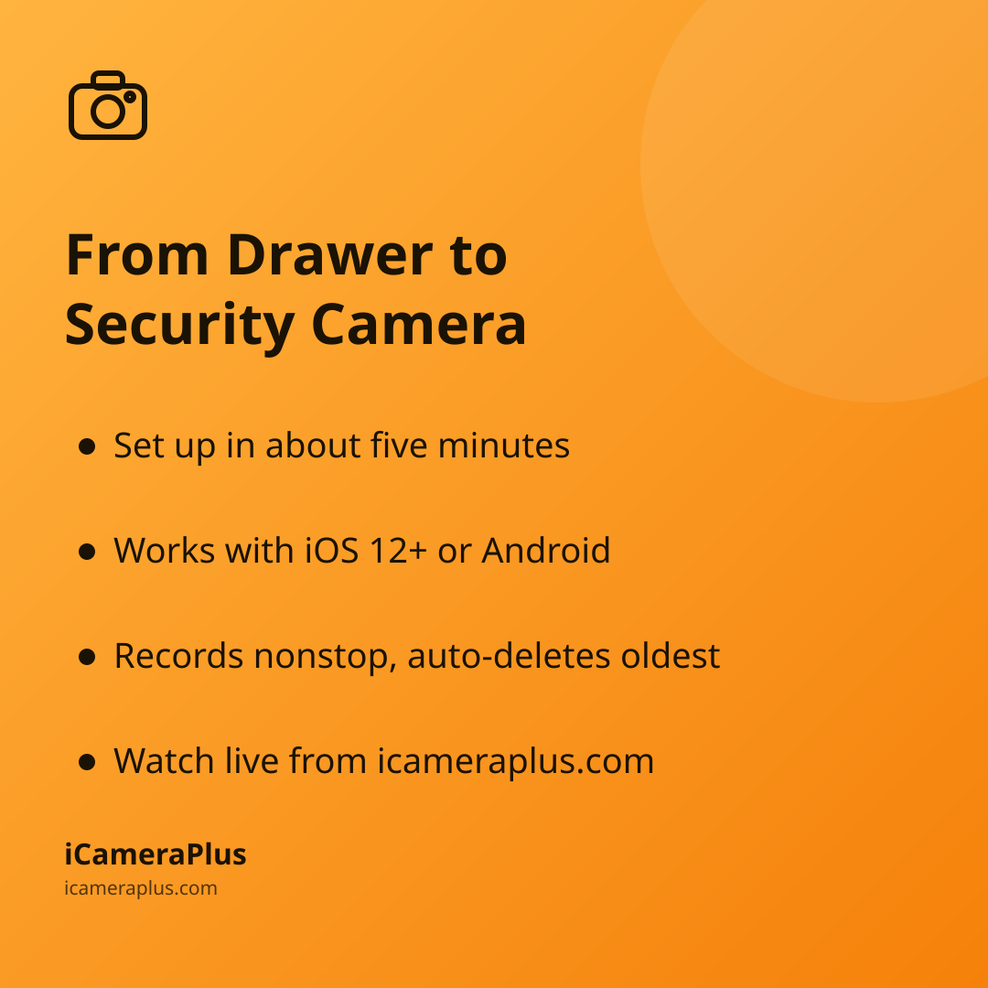 "From Drawer to Security Camera" heading with four bulleted takeaways on an orange gradient card
